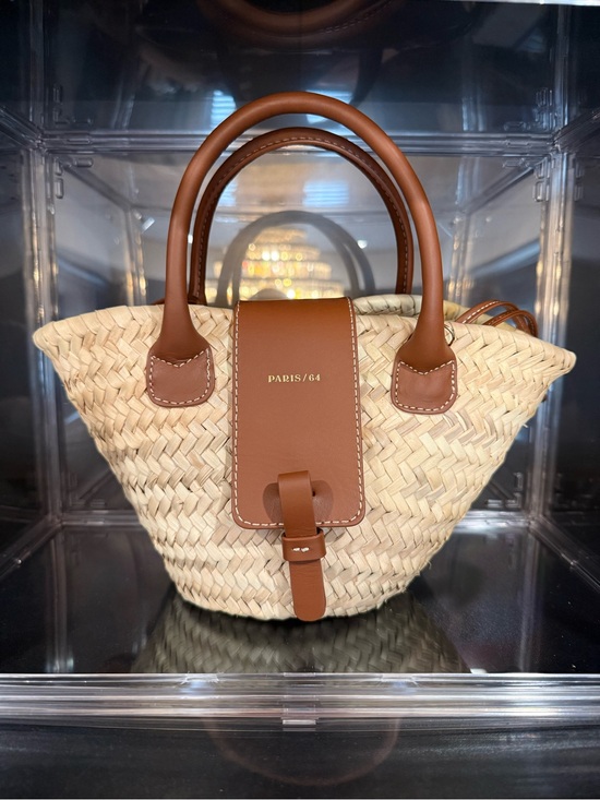 Paris / 64 Handbags - PARIS/64 Tan Straw Tote with Brown Leather Trim